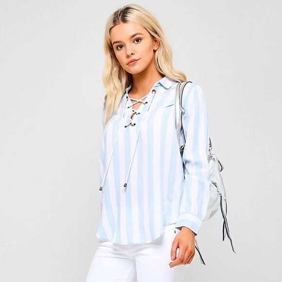 Rails Uli Block Stripe Lace Up Pullover Blouse XS - Picture 1 of 6